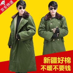 尤薩棉大衣男老式過膝冬季加厚長款保安大衣黃大衣防寒服勞保棉襖棉服 足六斤一級棉精品軍綠大衣